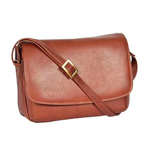 Womens Echt Leer Klassieke Flap over Cross Body Schoudertas Malediven Bruin